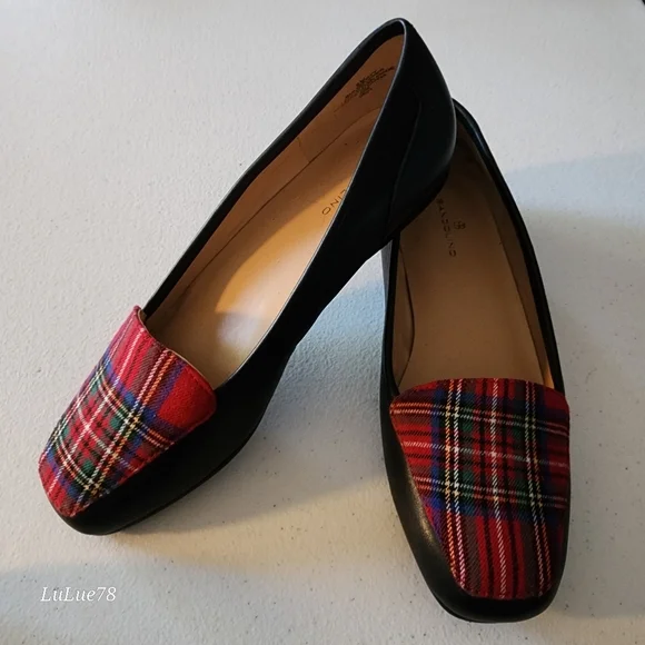 Bandolino Liberty Red Plaid and Black Leather Loafers 6M - Picture 1 of 9